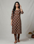 Soft Cotton Brown Geometric Print Dress Material Set – Top & Bottom Unstitched Fabric