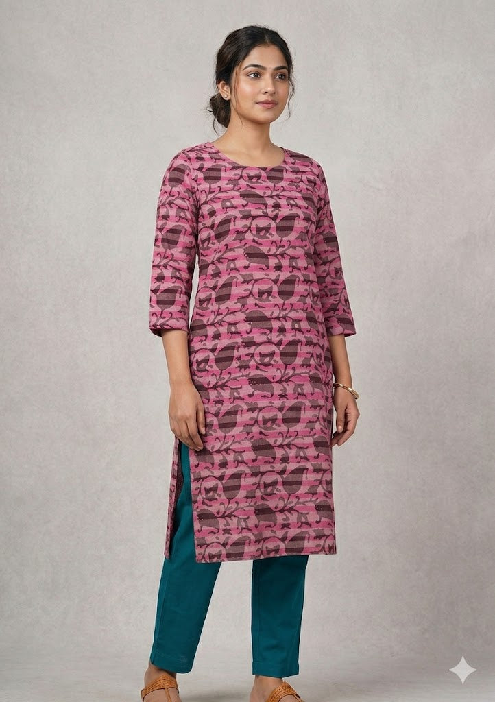 Soft Cotton Floral Printed Dress Material for Women – Pink & Grey | 44" Width | 2.50 Meter Top Fabric