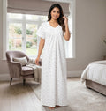 Women's Cotton Printed Full Length Nighty with Elegant Lace Yoke – Comfortable Daily Wear