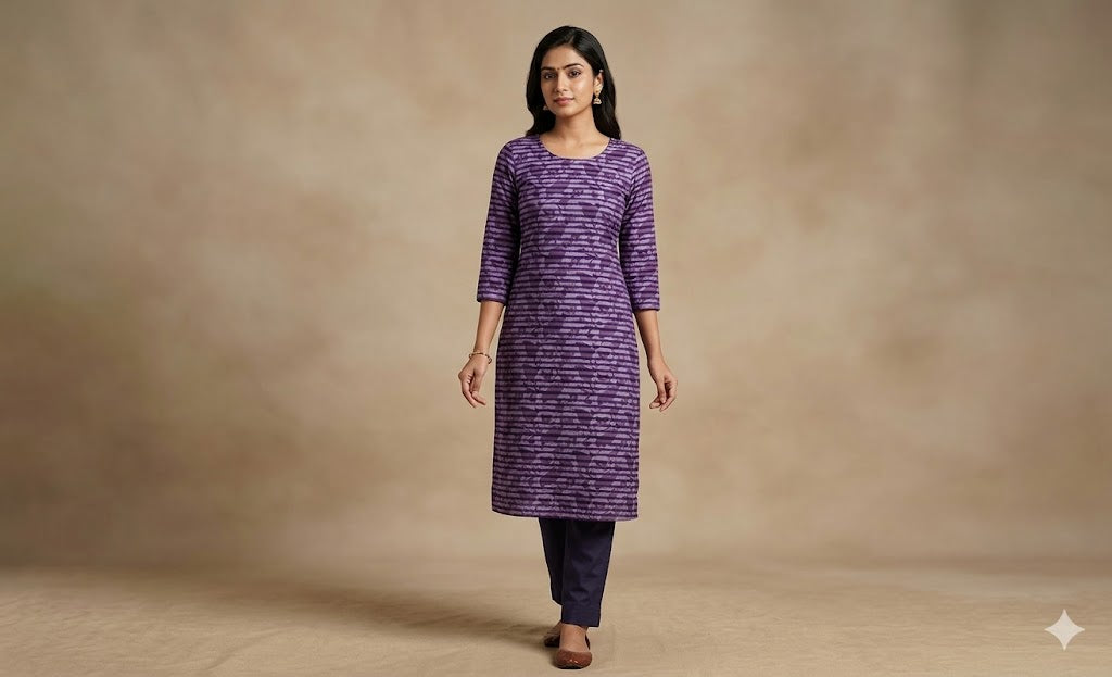 Purple Floral Stripe Soft Cotton Dress Material – 44" Width | Top Length 2.50 M