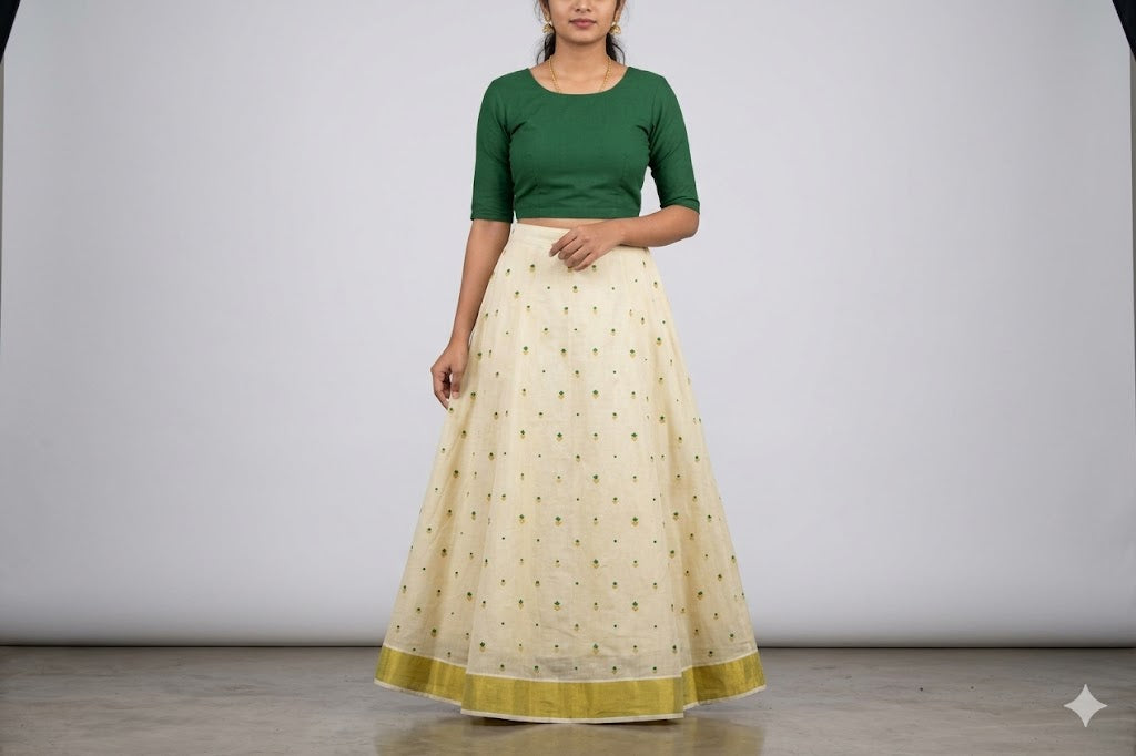 Elegant Cream Tissue Dress Material Set with Embroidered Butti Work – 44" Width