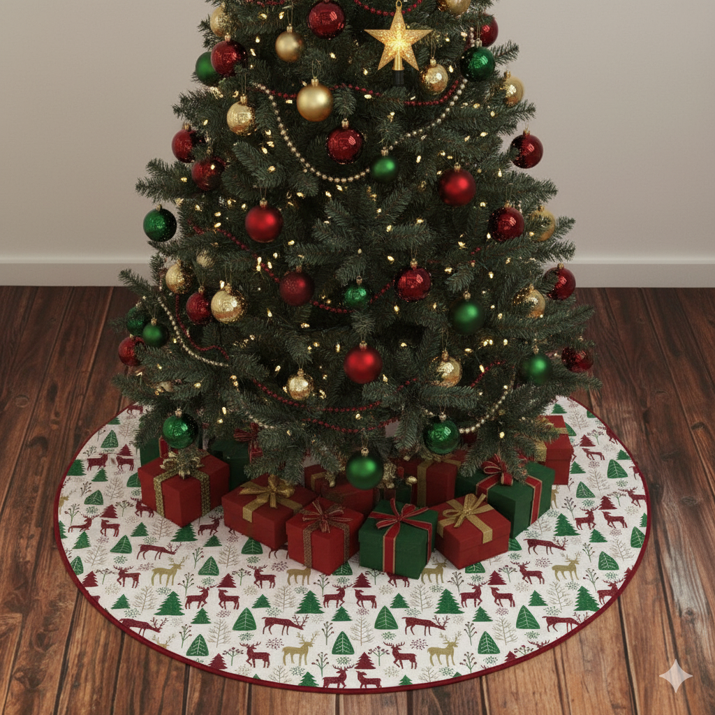 75cm Christmas Tree Skirt – Reindeer & Pine Tree Print – Nushio by Pulpel