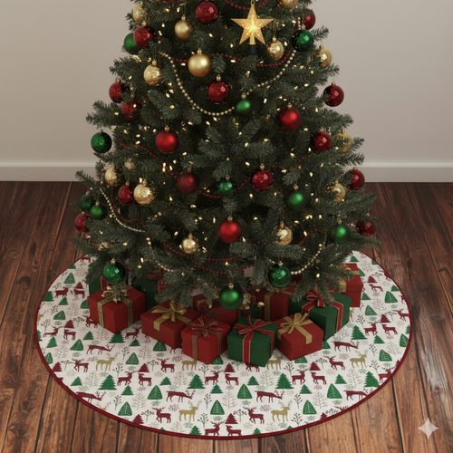 75cm Christmas Tree Skirt – Reindeer & Pine Tree Print – Nushio by Pulpel