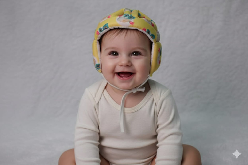 Soft Cotton Baby Safety Helmet – Adjustable Head Protector (4–30 Months)