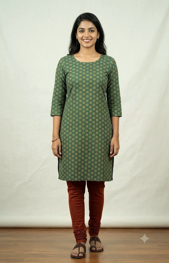 Soft Cotton Green Geometric Print Dress Material Top Fabric – 2.5 Meters