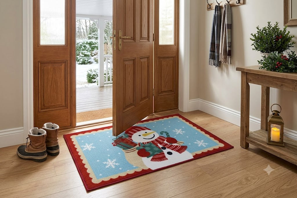 Christmas Snowman Floor Mat with Gifts – 70 x 40 cm | Festive Winter Holiday Door Mat