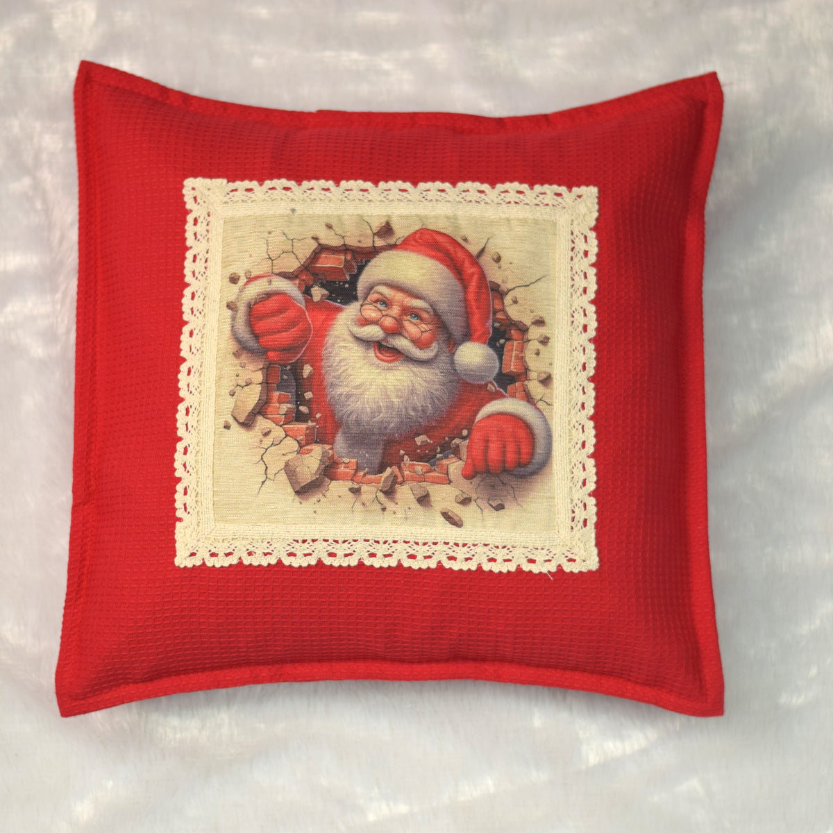 Christmas Santa Cushion Cover 16x16 inch – Red Honeycomb Fabric | Holiday Home Decor – Nushio by Pulpel – view 3