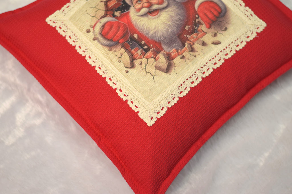Christmas Santa Cushion Cover 16x16 inch – Red Honeycomb Fabric | Holiday Home Decor – Nushio by Pulpel – view 4