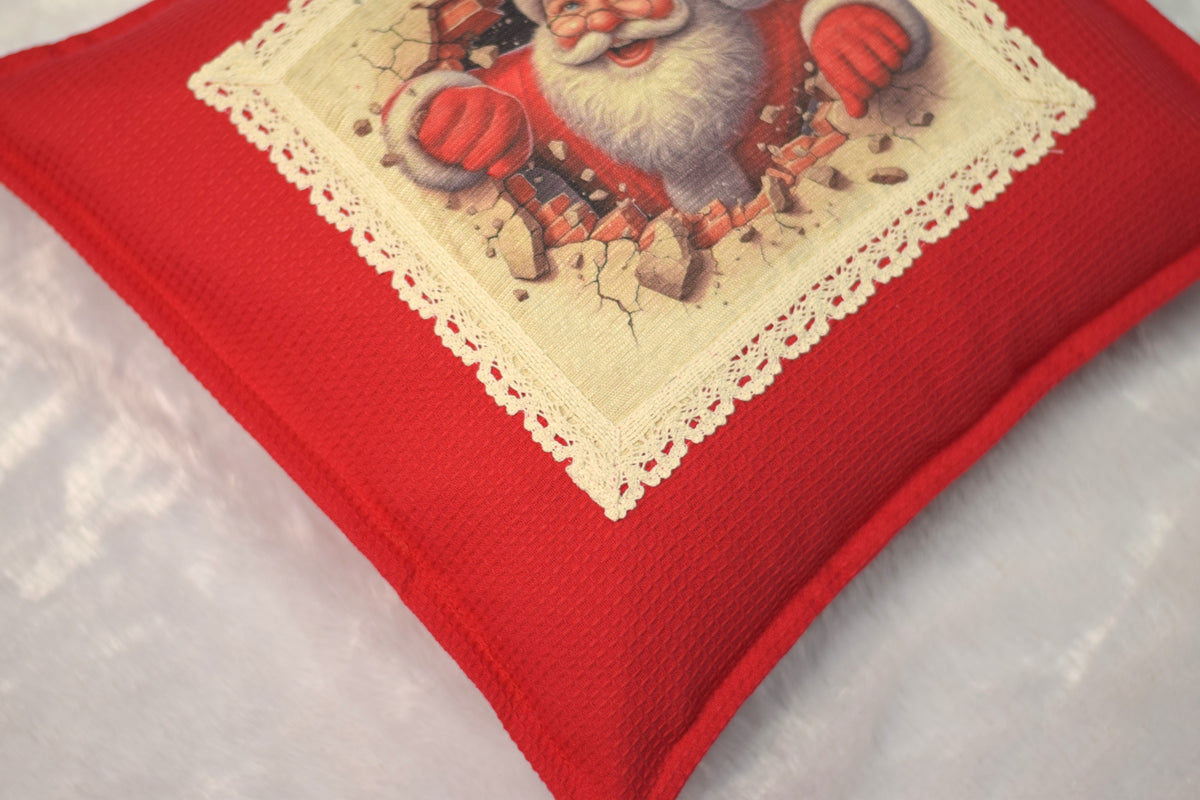 Christmas Santa Cushion Cover 16x16 inch – Red Honeycomb Fabric | Holiday Home Decor – Nushio by Pulpel – view 4