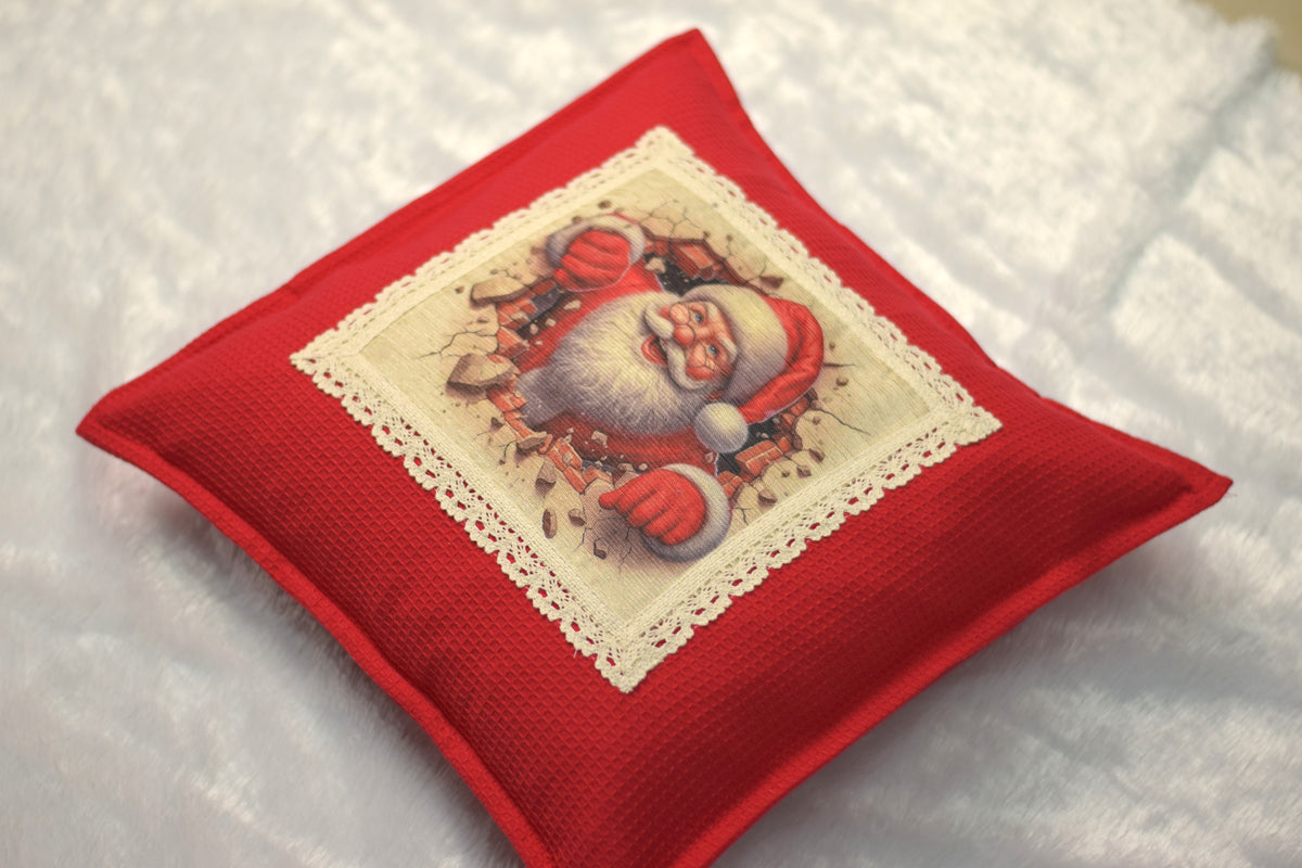 Christmas Santa Cushion Cover 16x16 inch – Red Honeycomb Fabric | Holiday Home Decor – Nushio by Pulpel – view 5
