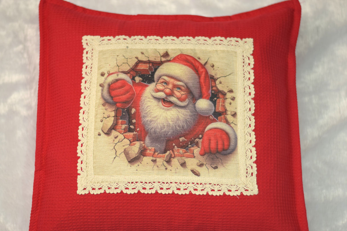 Christmas Santa Cushion Cover 16x16 inch – Red Honeycomb Fabric | Holiday Home Decor – Nushio by Pulpel – view 2