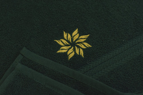 Dark Green Turkish Hand Towel with Golden Embroidery (16x22 Inches) - View 2 - Nushio