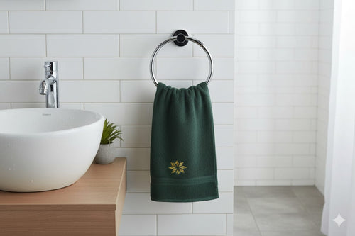 Dark Green Turkish Hand Towel with Golden Embroidery (16x22 Inches) - Main Product Image - Nushio