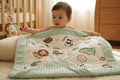 95 × 95 cm Ultra Soft Baby Minky Square Blanket – Plush Double Layer Receiving & Swaddle Blanket | Baby Green &amp; White Animal Print
