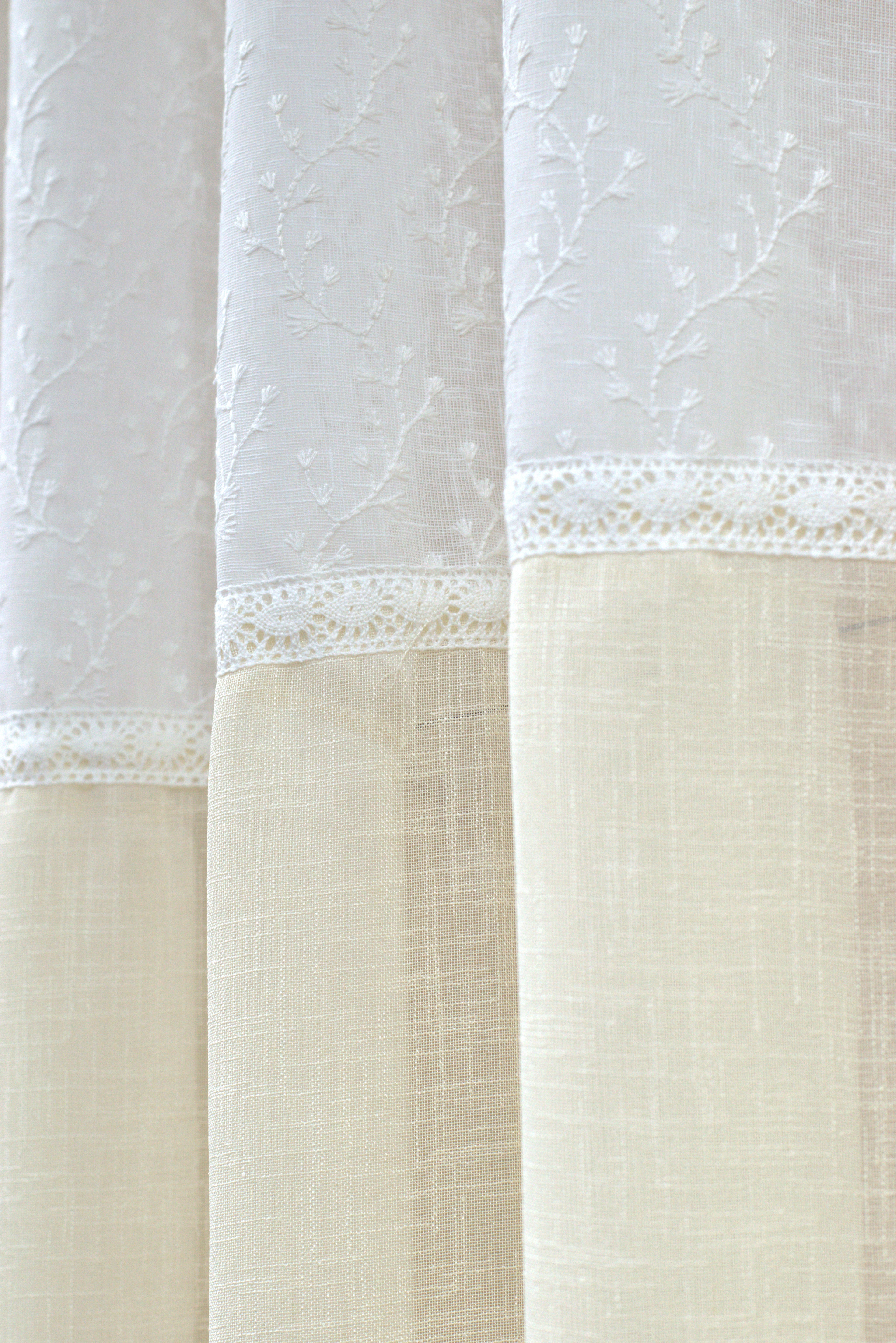 Off-White Semi Linen Door Curtain with Floral Embroidery