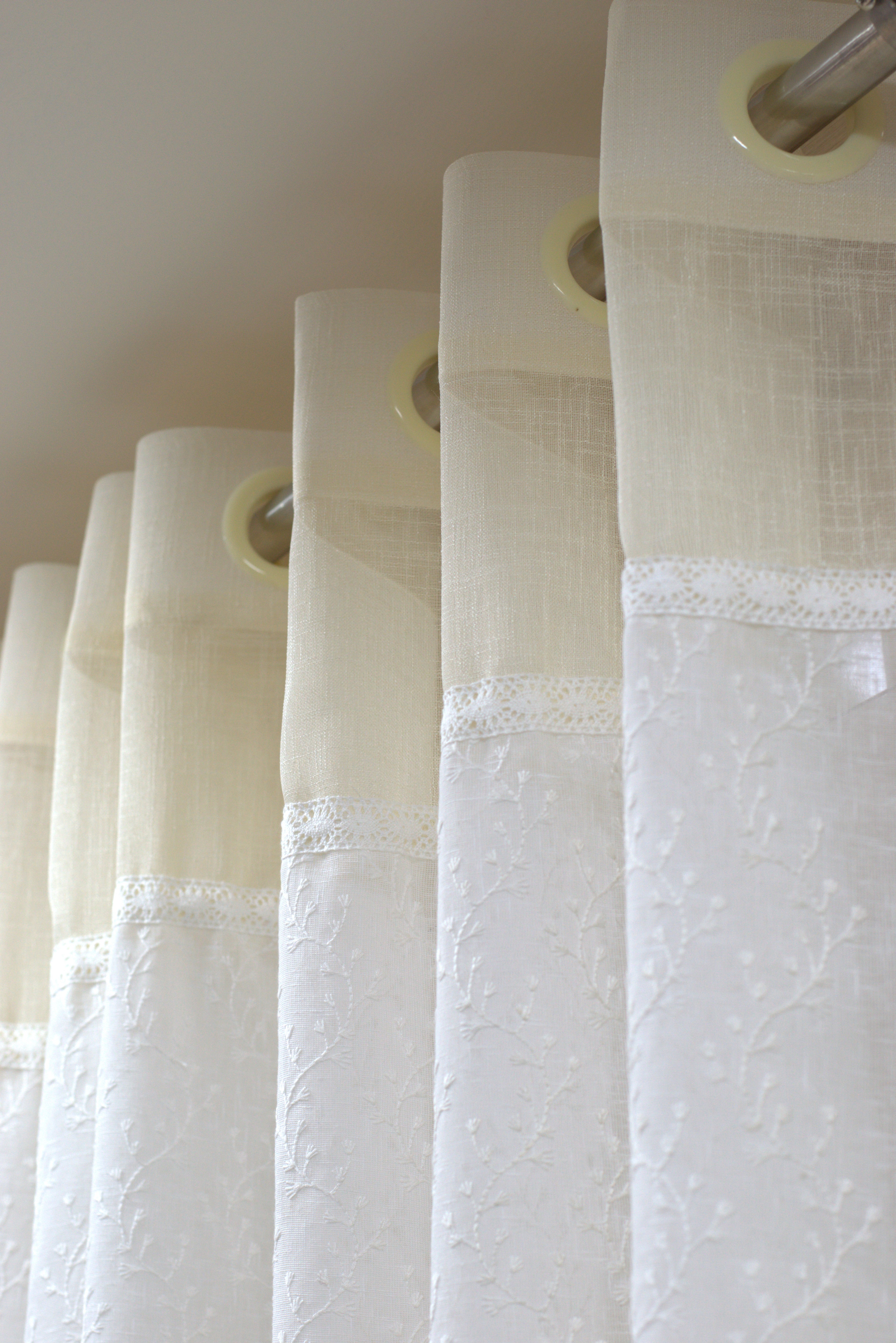 Off-White Semi Linen Door Curtain with Floral Embroidery