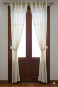 Off-White Semi Linen Door Curtain with Floral Embroidery - Main Product Image - Linen Floral - Nushio