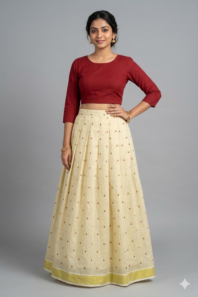 Elegant Pastel Yellow Tissue Dress Material Set with Embroidered Buttas – Saree, Top & Skirt Fabric
