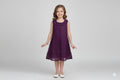 Girls Purple Embroidered A-Line Frock with Peter Pan Collar - Main Product Image - Embroidered - Nushio
