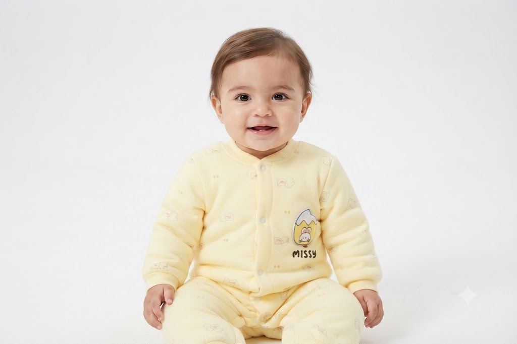 Imported Baby Winter Swaddle Romper with Button Closure – Soft Padded Full Sleeve Sleepsuit | Light Baby Yellow | 6–9 Months