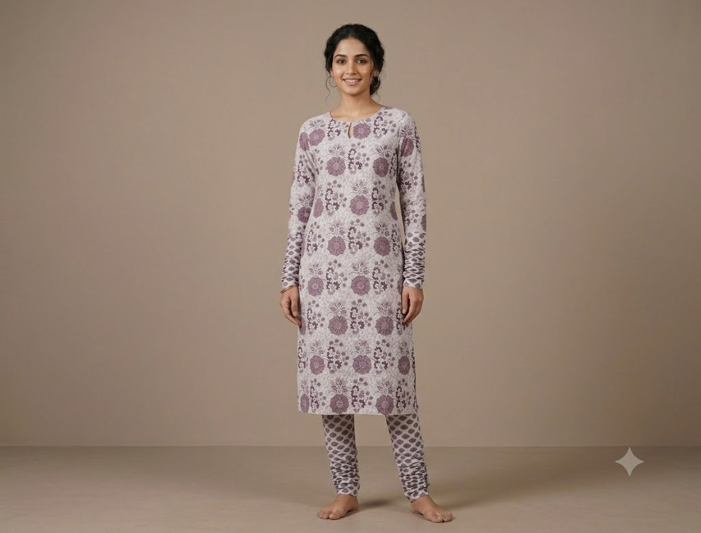 Soft Cotton Floral Print Dress Material Set – Mauve & White | Top 2.5m + Bottom 2m | 44" Width