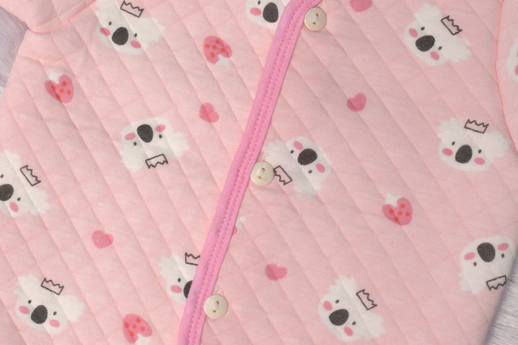Soft Quilted Baby Jhabla – Pink Koala Print (3–6 Months)