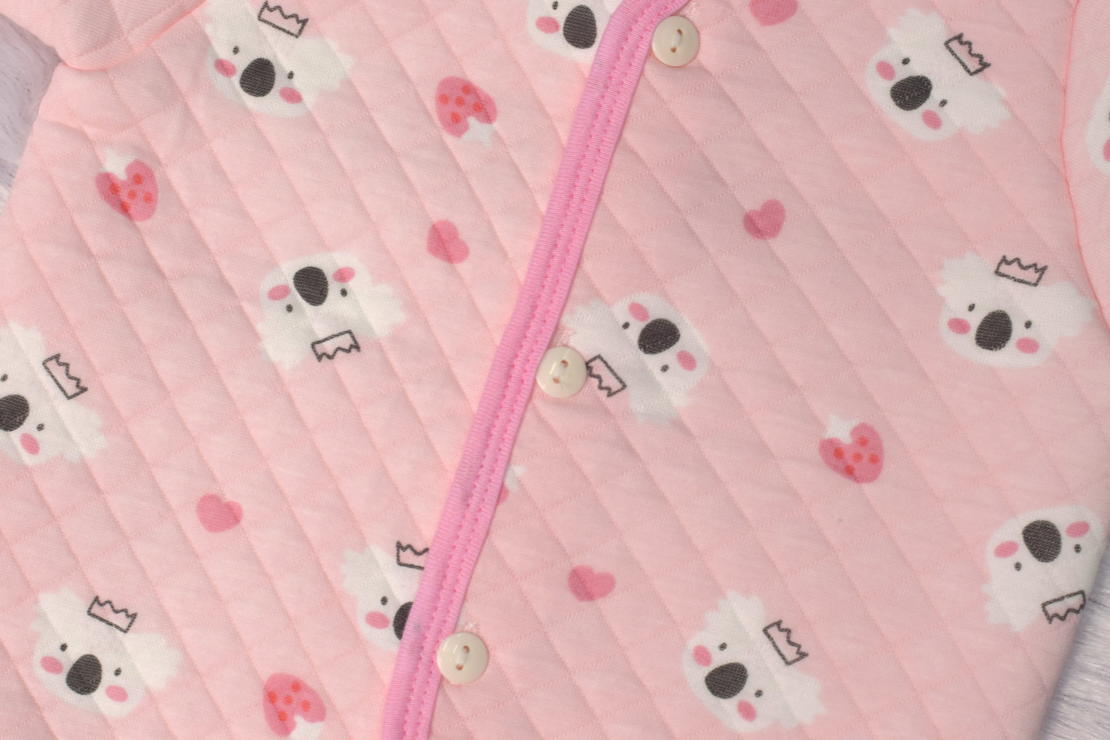 Soft Quilted Baby Jhabla – Pink Koala Print (3–6 Months)