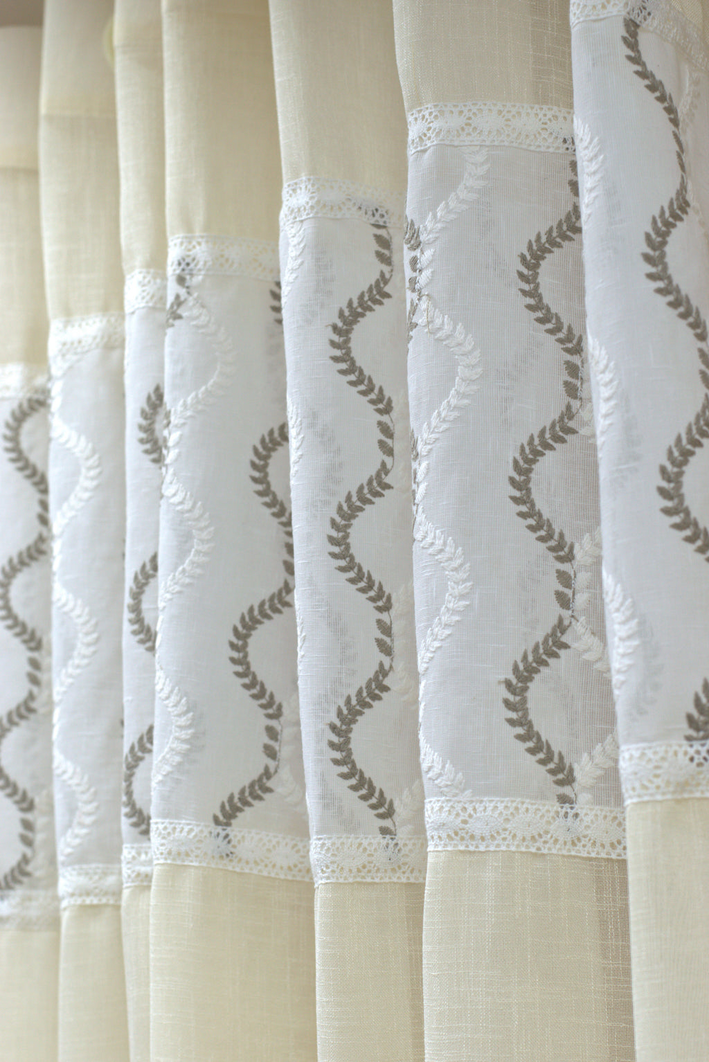Ivory Semi-Linen Door Curtain 4×7 ft with Embroidered Panel