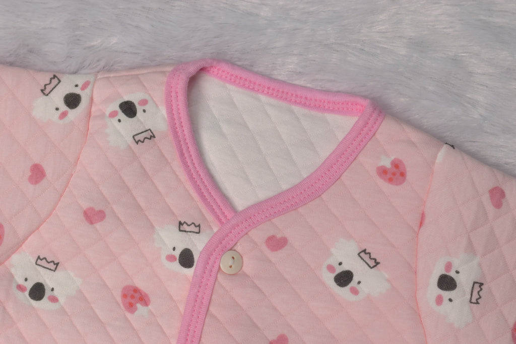 Soft Quilted Baby Jhabla – Pink Koala Print (3–6 Months)