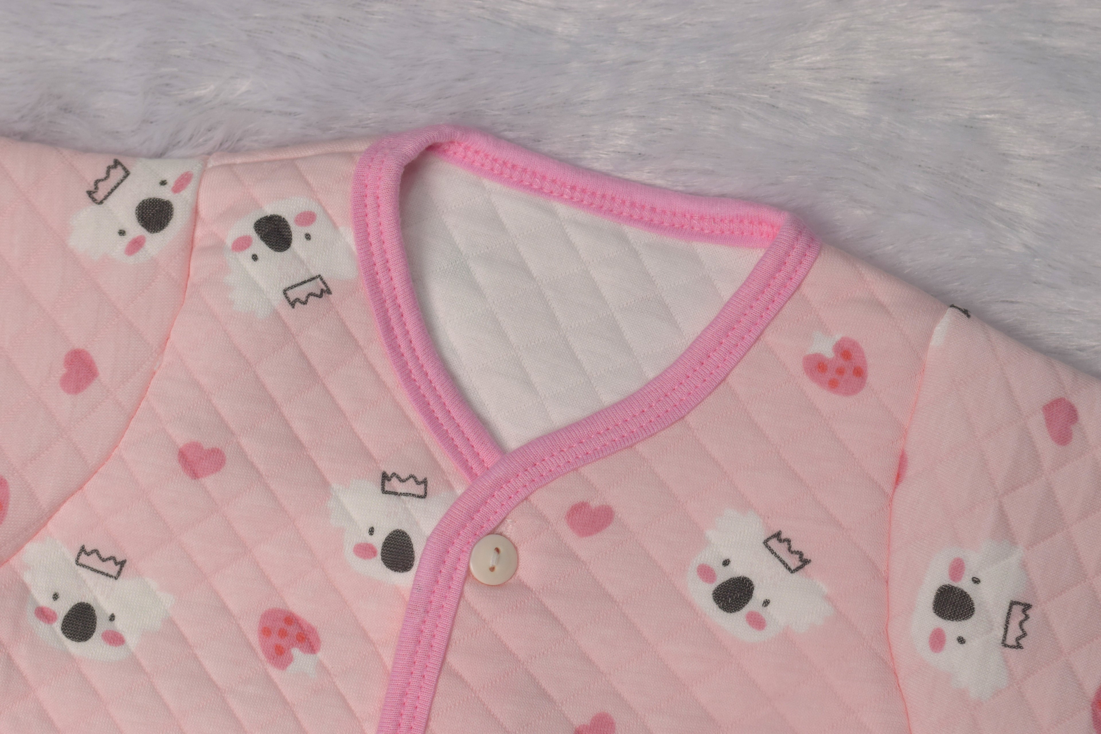Soft Quilted Baby Jhabla – Pink Koala Print (3–6 Months)
