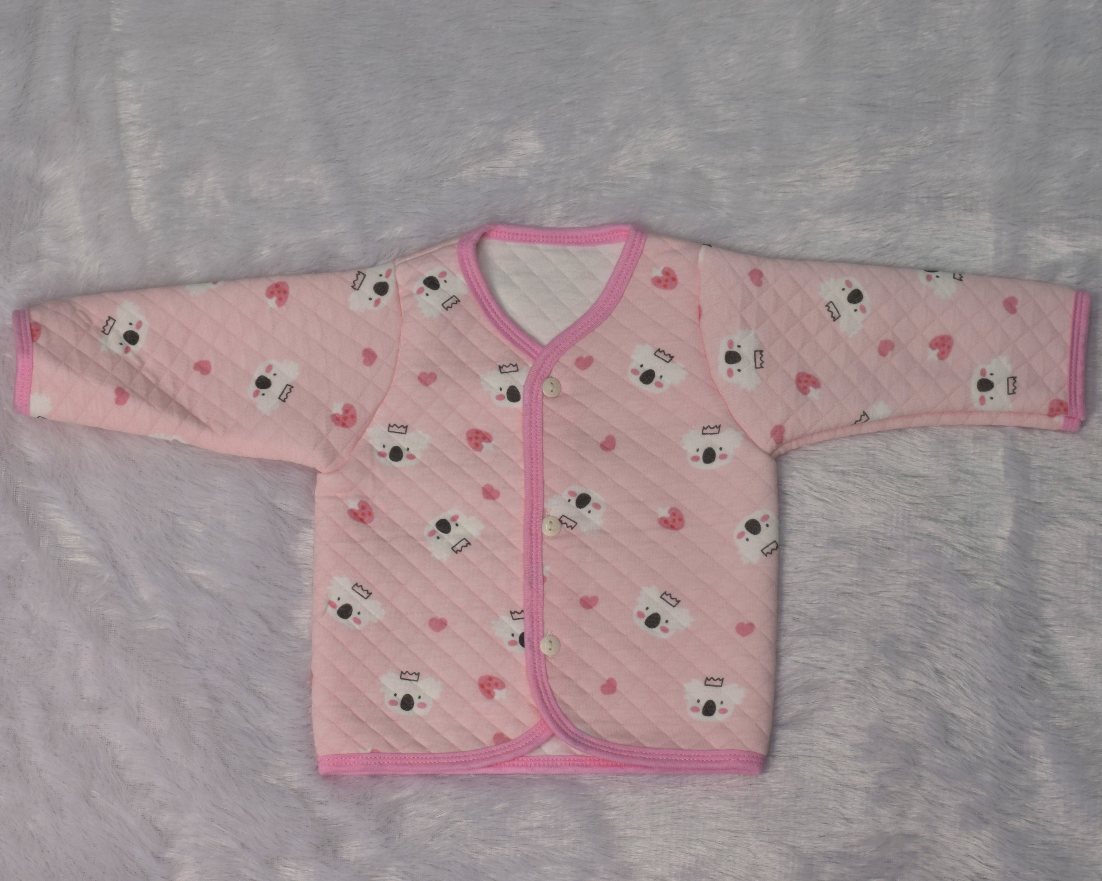 Soft Quilted Baby Jhabla – Pink Koala Print (3–6 Months)