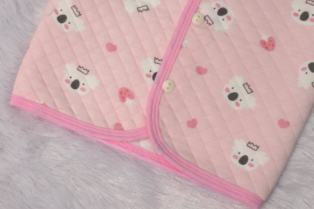 Soft Quilted Baby Jhabla – Pink Koala Print (3–6 Months)