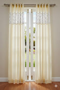 Ivory Semi-Linen Door Curtain 4×7 ft with Embroidered Panel - Main Product Image - Linen Embroidered - Nushio