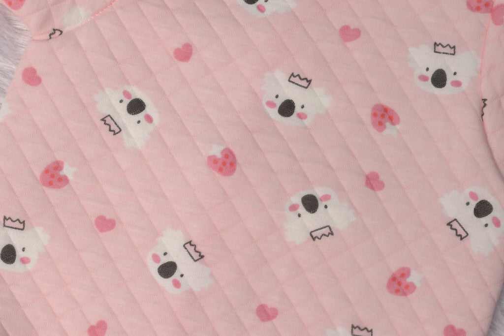 Soft Quilted Baby Jhabla – Pink Koala Print (3–6 Months)