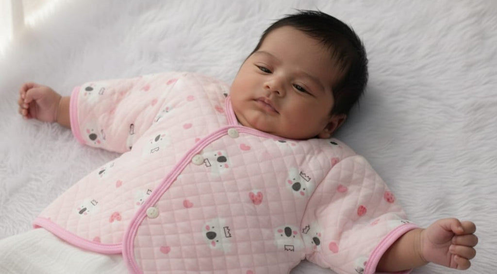Soft Quilted Baby Jhabla – Pink Koala Print (3–6 Months)