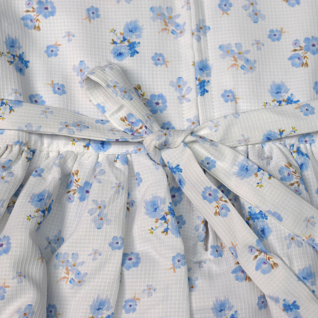 Girls Blue Floral Smocked Waist A-Line Frock with Peter Pan Collar