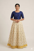 Elegant Cream Tissue Dress Material Set with Embroidered Butti Work & Golden Border