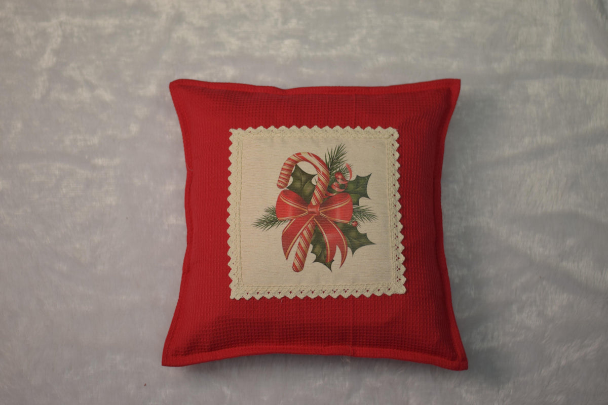 Festive Christmas Candy Cane & Holly Decorative Cushion Cover | 16x16 Inch – Nushio by Pulpel – view 2