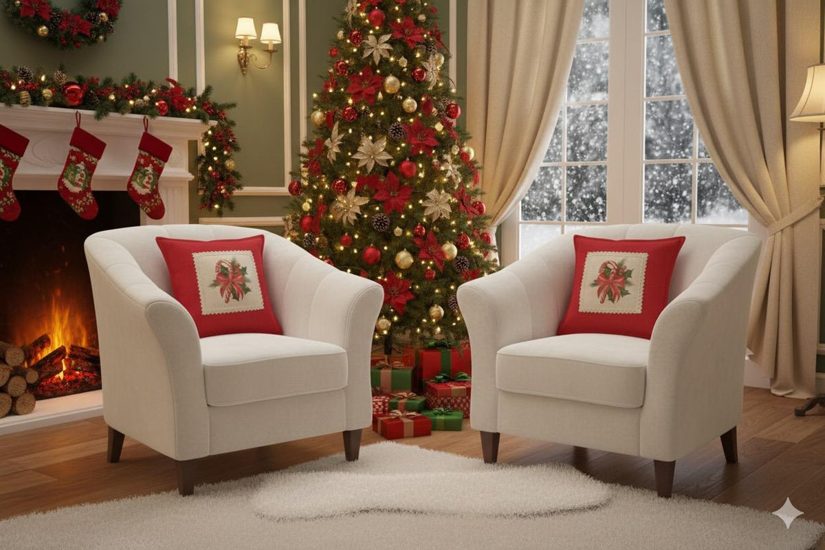 Festive Christmas Candy Cane & Holly Decorative Cushion Cover | 16x16 Inch – Nushio by Pulpel