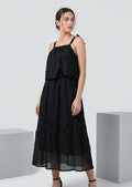 Imported Free Size Black Layered Frock for Women | Sleeveless Flowy Midi Dress