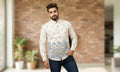 Men's Off-White Cotton Floral Printed Slim Fit Full Sleeve Casual Shirt