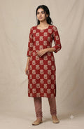 Soft Cotton Red Floral Print Dress Material Set with Striped Bottom – 44" Width