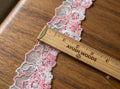 Floral Embroidered Net Lace Trim – Baby Pink & Off White | Decorative Sewing & Craft Lace | 10 Yards (9.1 Meters)