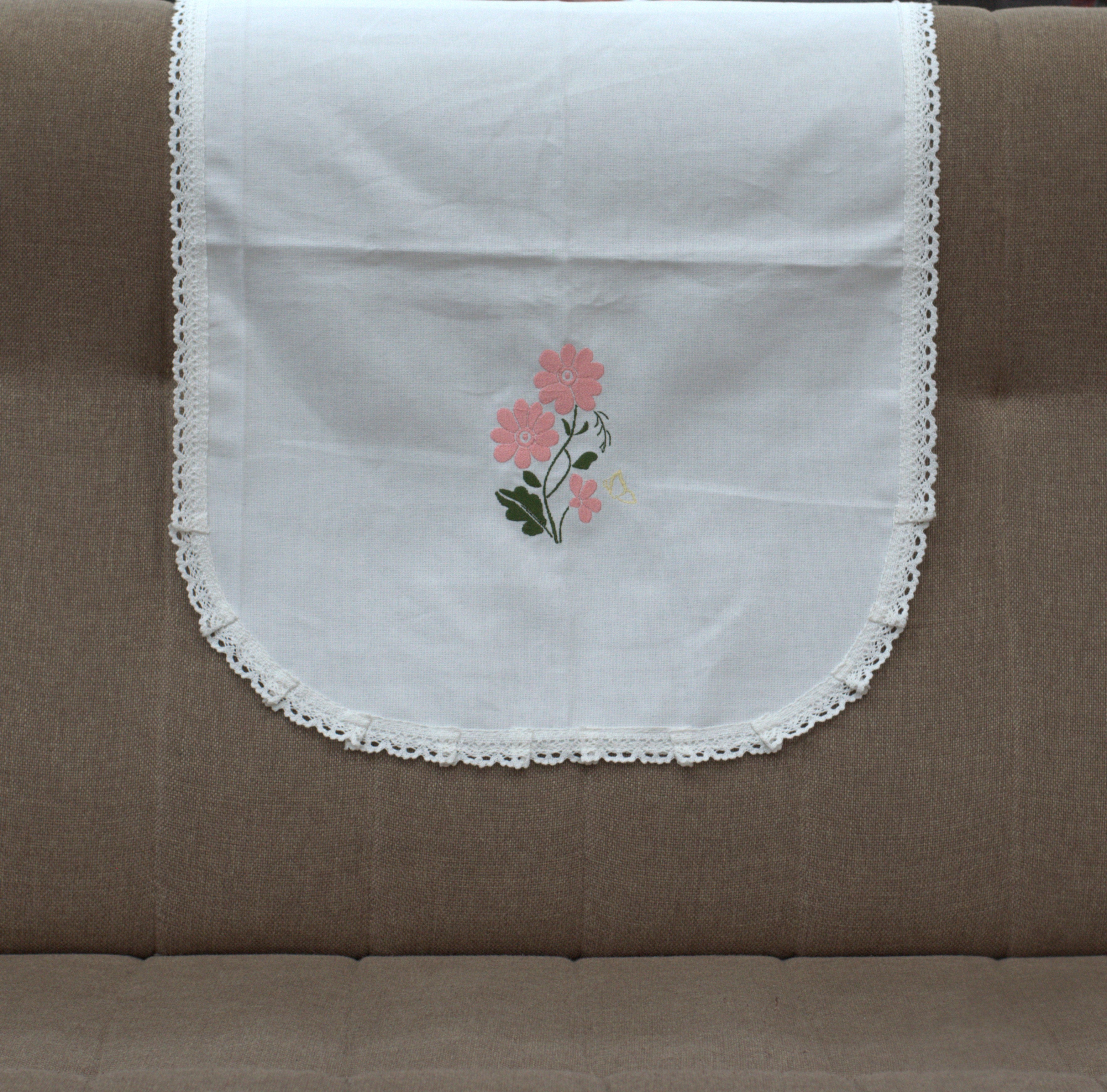 White Floral Embroidered Chair Back Cover Set