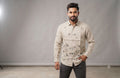 Men's Light Beige Cotton Floral Printed Full Sleeve Casual Shirt