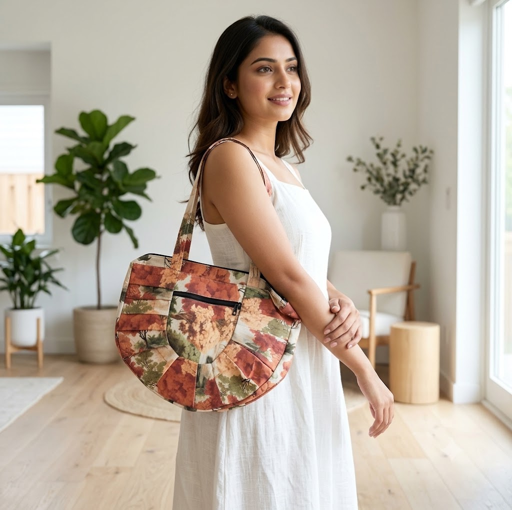 Women’s Floral Print Pleated Handbag with Inner Lining & Zipper – Nushio by Pulpel