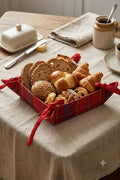 Red Plaid Fabric Bread Basket – 30x30 cm Collapsible Table Caddy
