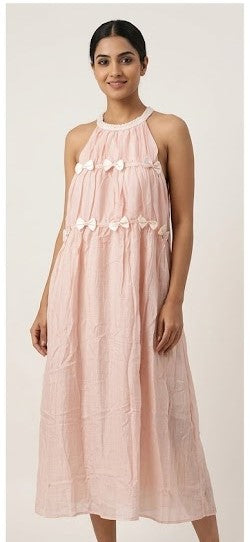 Imported Free Size Bow Detail Sleeveless Maxi Frock – Soft Pink
