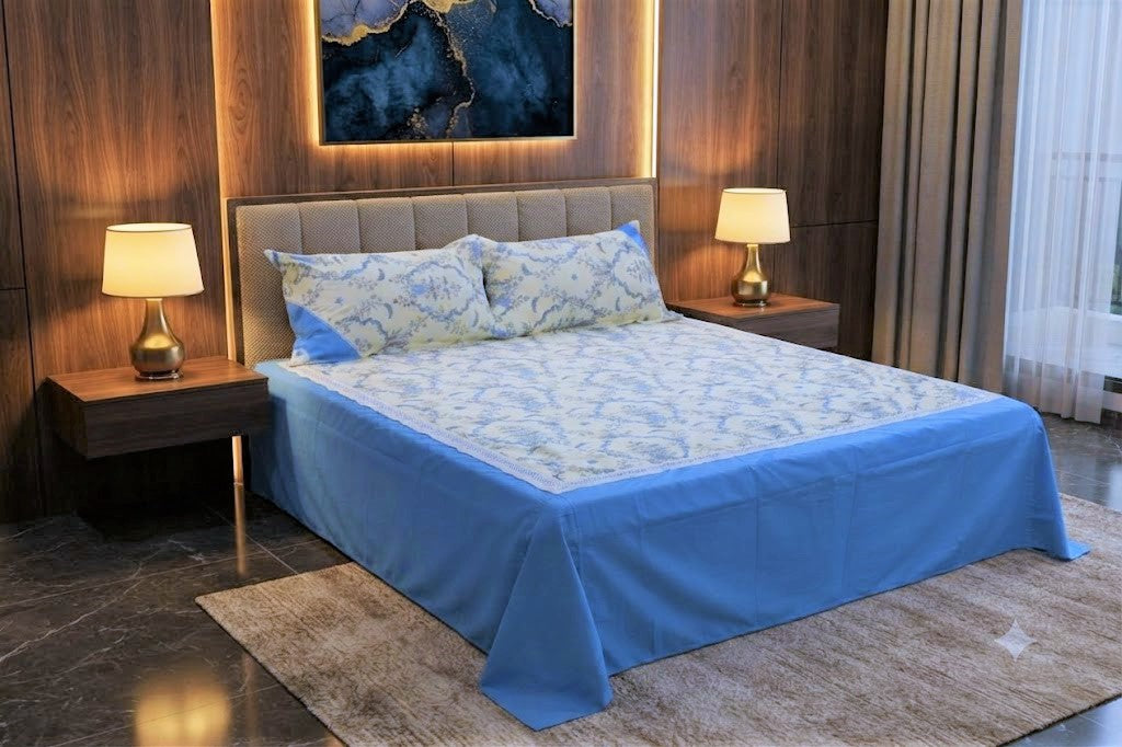King Size Blue Floral Bedspread Set with Matching Pillow Covers – Nushio by Pulpel