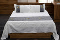 King Size Satin Finish Cotton Bedspread with Embroidered Floral Panel & 2 Pillow Covers | White & Grey | 100 x 112 Inches